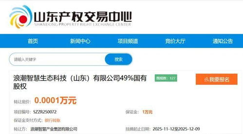 底價(jià)1元轉(zhuǎn)讓 浪潮智慧產(chǎn)業(yè)子公司49%國(guó)有股權(quán)，聚焦人工智能應(yīng)用軟件開(kāi)發(fā)